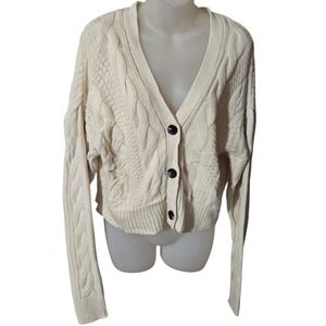 Love Tree Womens Cozy‎ Cable Knit Crop Cardigan Sweater Medium Cream Granola
